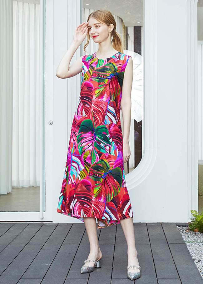 [THE A STORY] S/S Tropical Print Sleeveless Dress (AEMPDL15)_PK